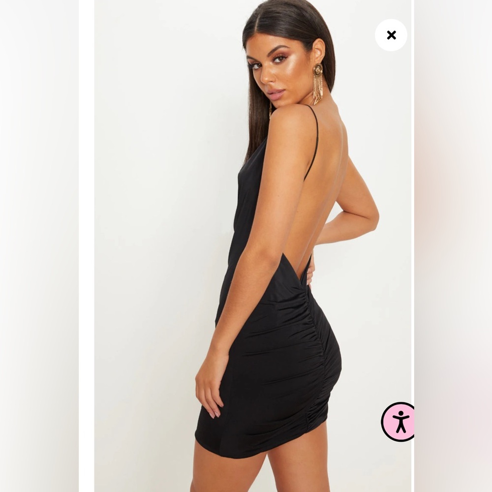 Slinky Cow Neck Scoop Back Ruched Bodycon Dress - Size 6 - Picture 2 of 6